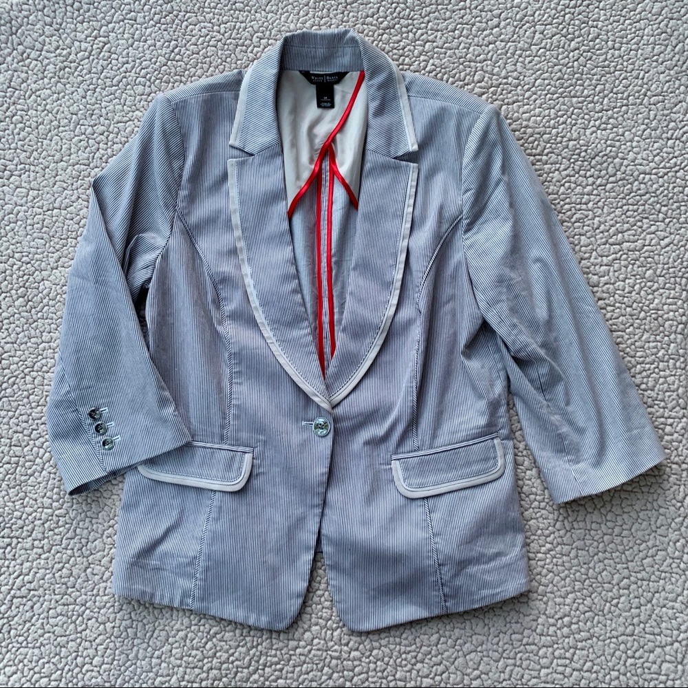 WHBM Cream/Black Striped Blazer 3/4 Sleeve